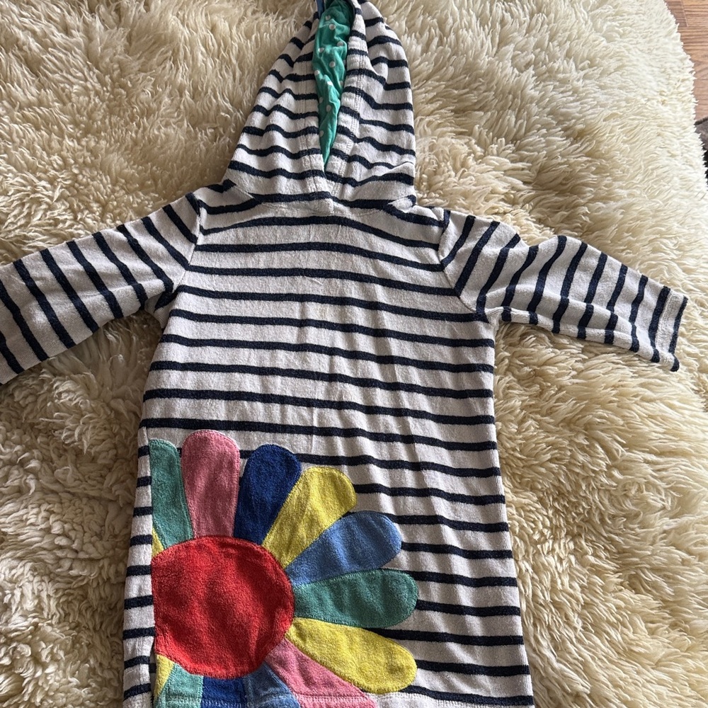 Mini Boden Striped Kids Swim Coverup with Colorful Flower